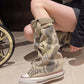 Women's Retro Flat Slouch Mid-Calf Canvas Boots