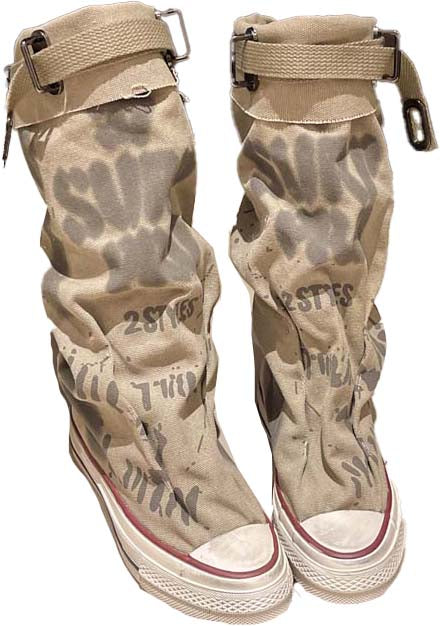 Women's Retro Flat Slouch Mid-Calf Canvas Boots