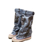 Women's Retro Flat Slouch Mid-Calf Canvas Boots