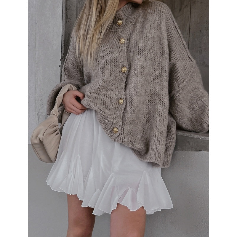Chic Women's Round-Neck Sweater Coat