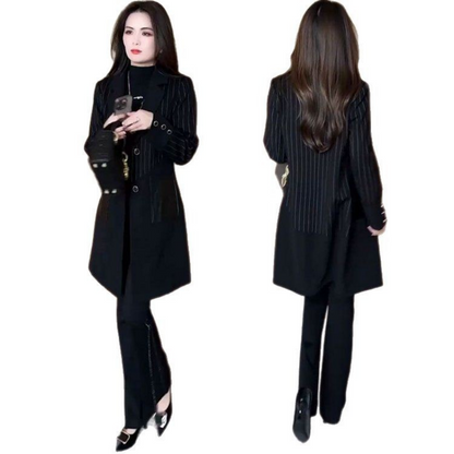 Women's Elegant Black Striped Coat