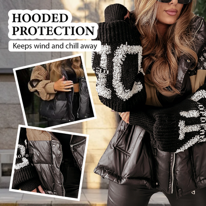 ⏰Last Day Hot Sale!!⌛Patchwork Design Puffer Coat with Knit Sleeves