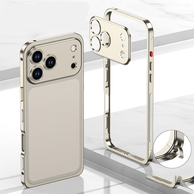 Metal Bare Frame Heat-Dissipating iPhone Case with Seahorse Buckle Design