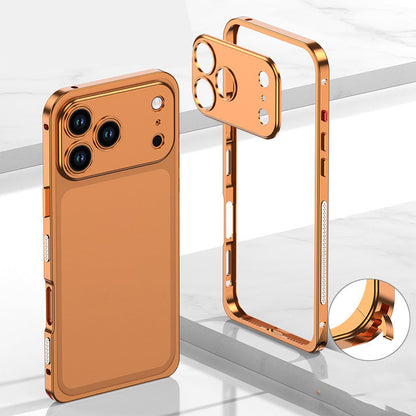 Metal Bare Frame Heat-Dissipating iPhone Case with Seahorse Buckle Design