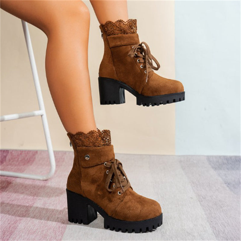 ❄️LAST DAY PROMOTION - 50%OFF 💖 Women's Chunky Heel Lace Ankle Booties