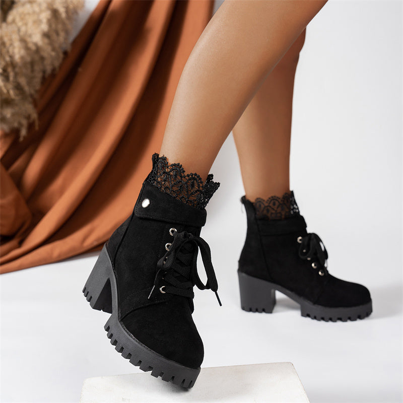 ❄️LAST DAY PROMOTION - 50%OFF 💖 Women's Chunky Heel Lace Ankle Booties