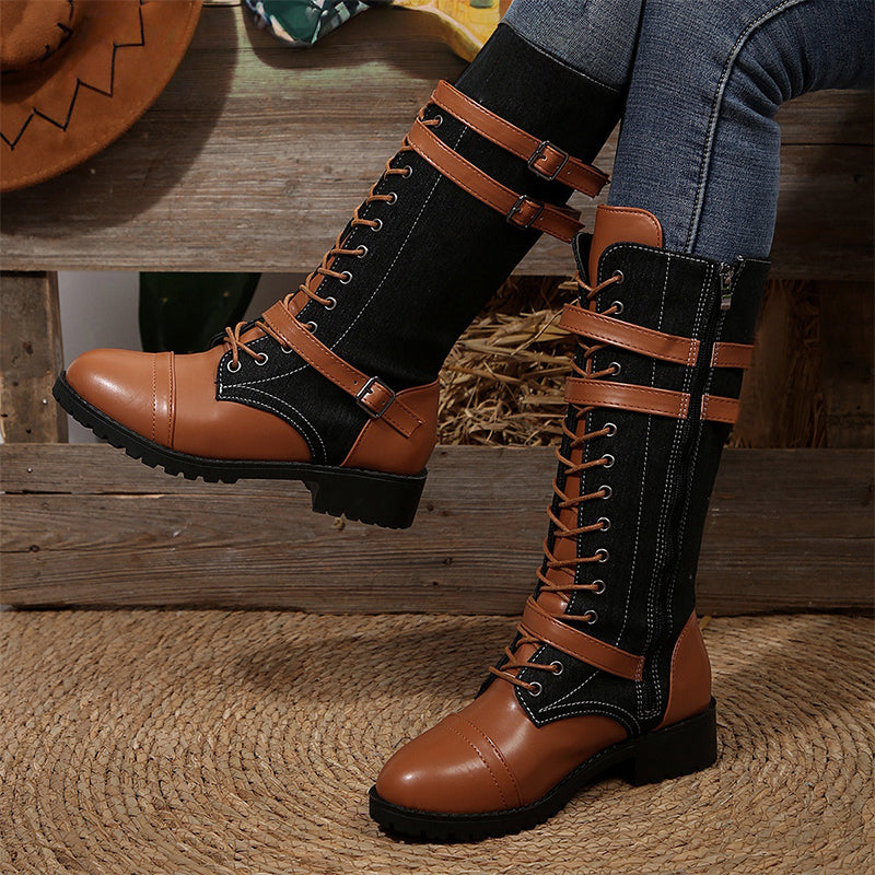 Vintage Combat Boots Women Buckle Detail