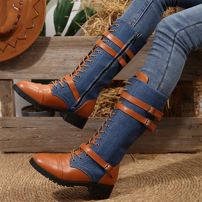 Vintage Combat Boots Women Buckle Detail