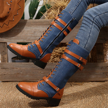 Vintage Combat Boots Women Buckle Detail