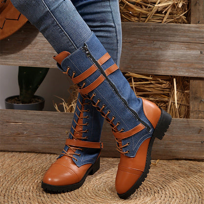 Vintage Combat Boots Women Buckle Detail