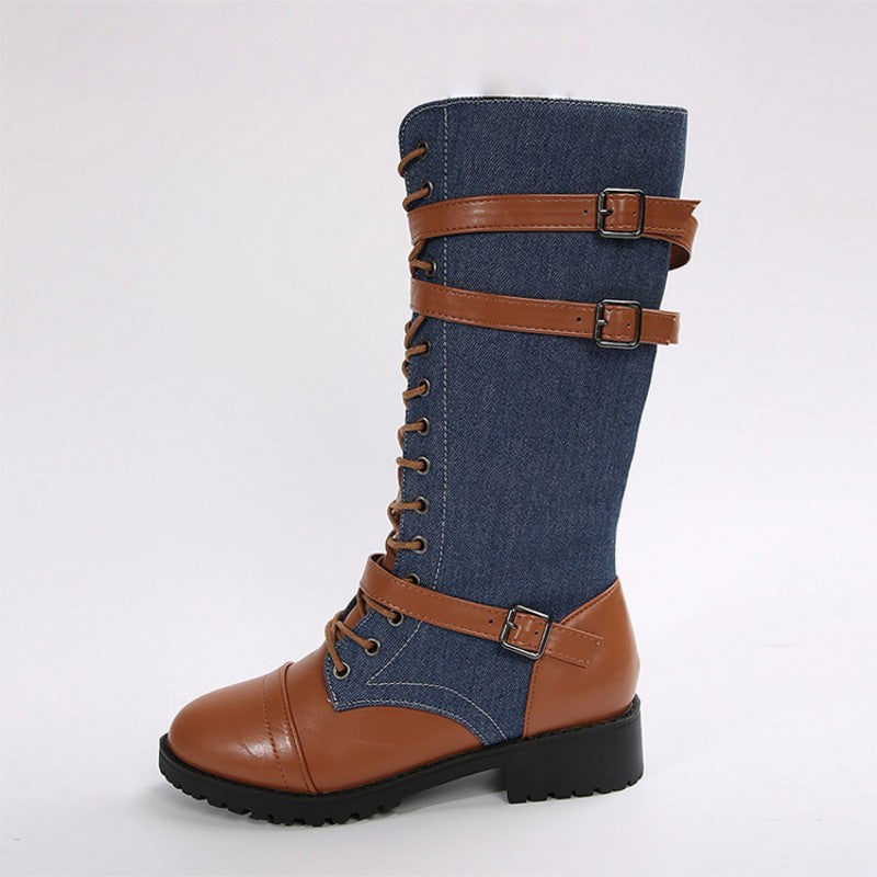 Vintage Combat Boots Women Buckle Detail