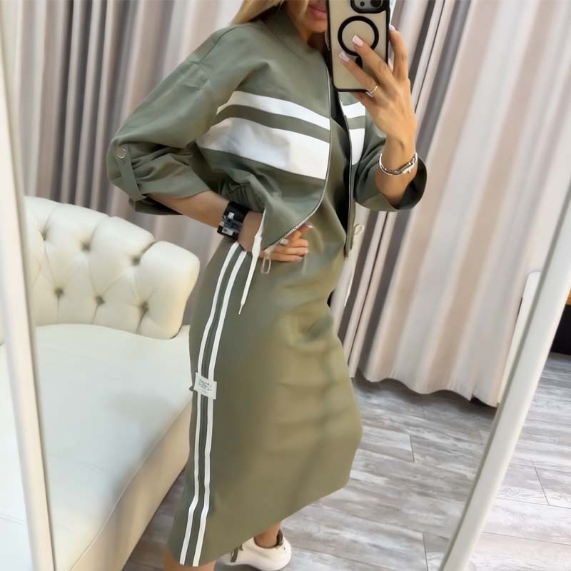 🎁Special Offer! Women's Stand Collar Jacket & Dress Set