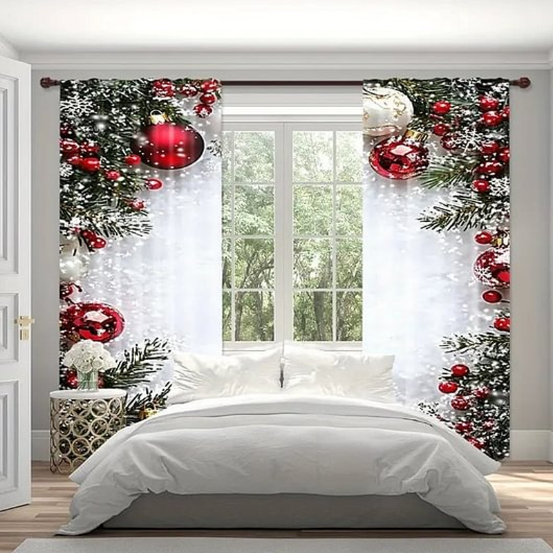 Christmas Window Curtains 2-Piece Set for Home Decor