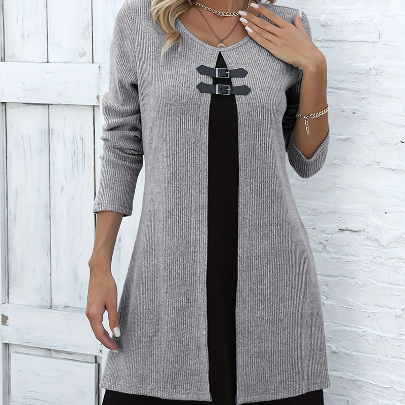 Women's Faux Two-Piece A-Line Knee-Length Dress