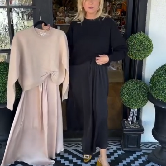 🍂Women's Elegant 2-Piece Set: Twist-Knot Top & Maxi Dress