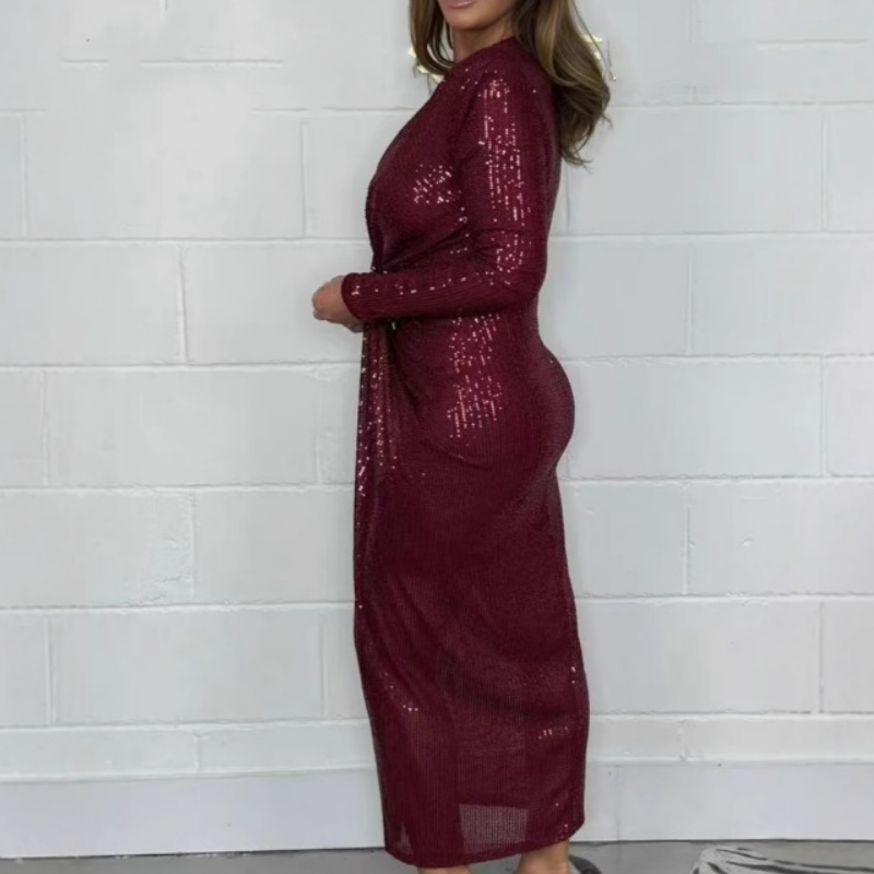 ⚡Black Friday Flash Deal!💥Women V-neck Pleated Sequined Slit Elegant Temperament Evening Party Dress Direct 50% Off, King of Cost Performance!