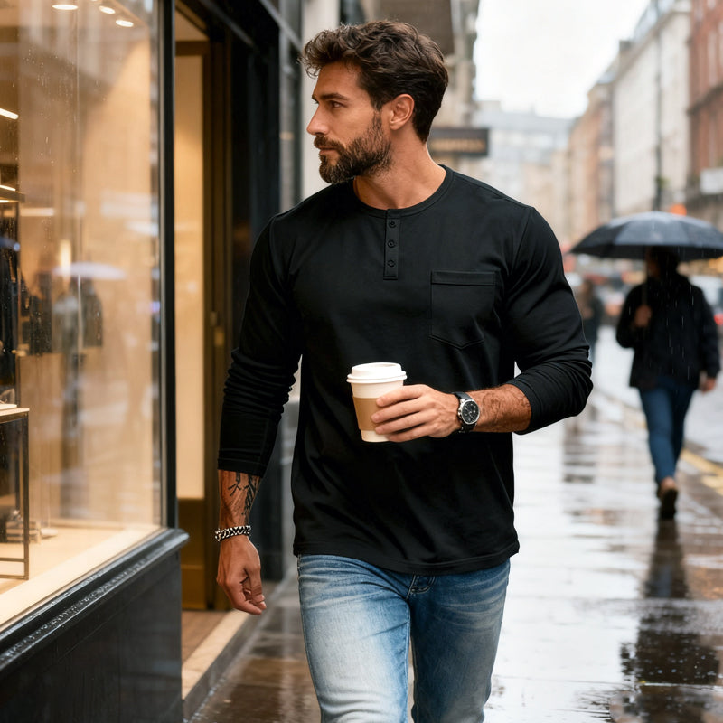 Gentlemanly and elegant Men’s Slim Fit Henley Long Sleeve T-Shirt