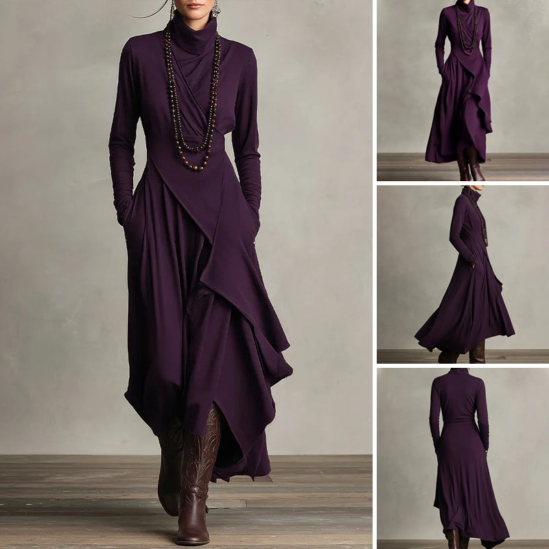 【📍Exquisite Collection📍】Women's Elegant High-Neck Asymmetrical Draped Maxi Dress