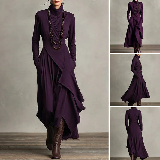 【📍Exquisite Collection📍】Women's Elegant High-Neck Asymmetrical Draped Maxi Dress