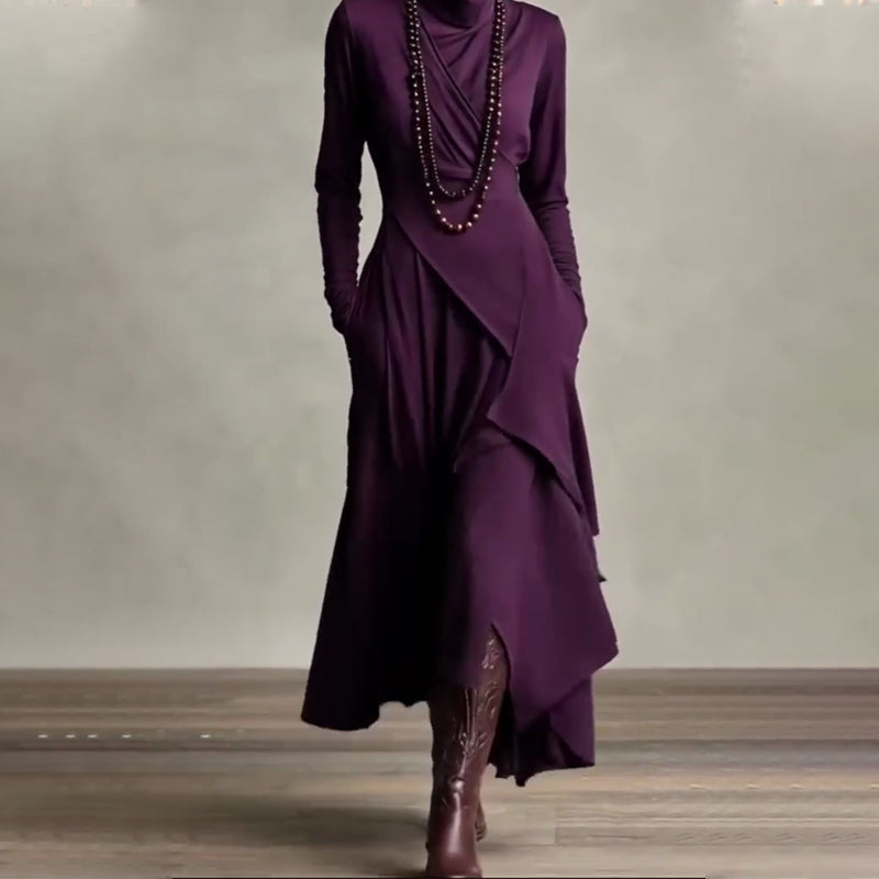 【📍Exquisite Collection📍】Women's Elegant High-Neck Asymmetrical Draped Maxi Dress