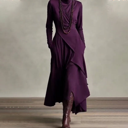 【📍Exquisite Collection📍】Women's Elegant High-Neck Asymmetrical Draped Maxi Dress