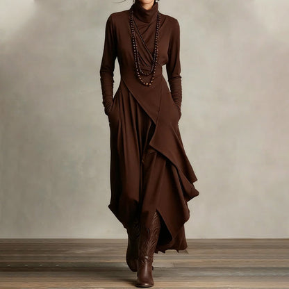 【📍Exquisite Collection📍】Women's Elegant High-Neck Asymmetrical Draped Maxi Dress
