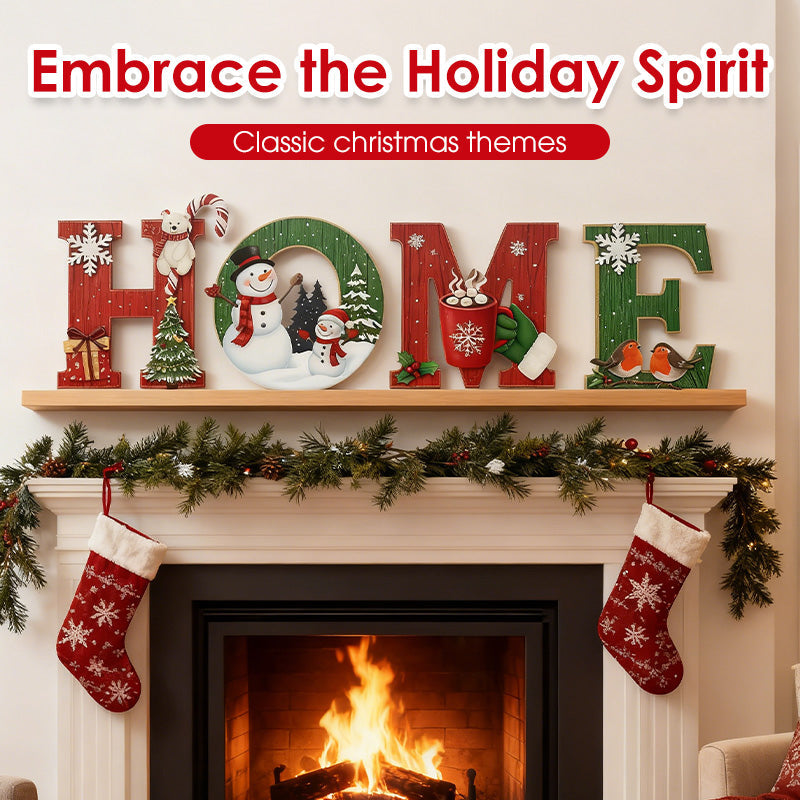 Christmas Wooden Wall Decor Letter Sign - HOME/JOY