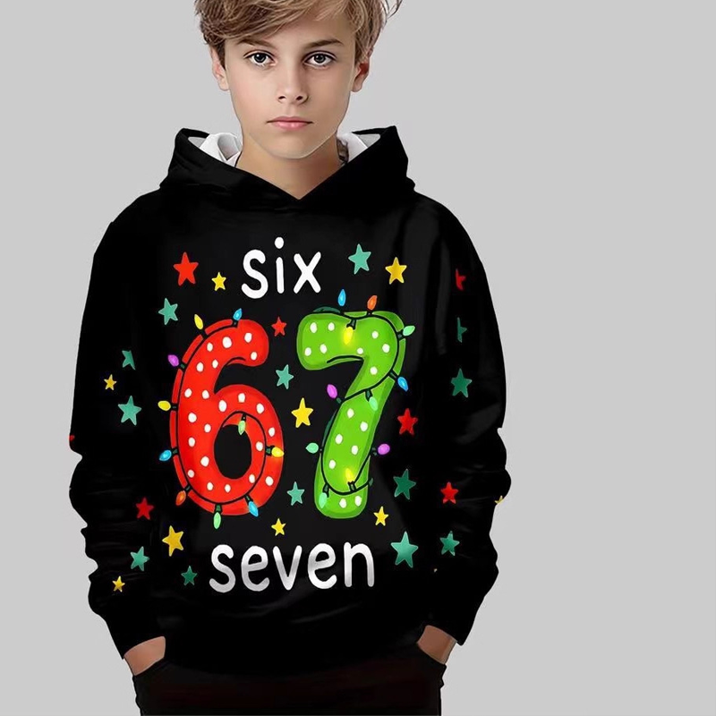 ✨🎅Last-Minute Christmas Offers 🎄⏰Kids' "67" Graphic Christmas Pullover Hoodies