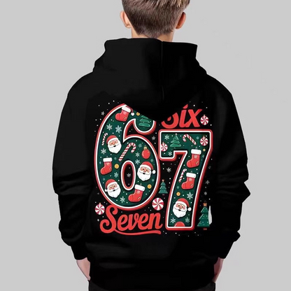✨🎅Last-Minute Christmas Offers 🎄⏰Kids' "67" Graphic Christmas Pullover Hoodies