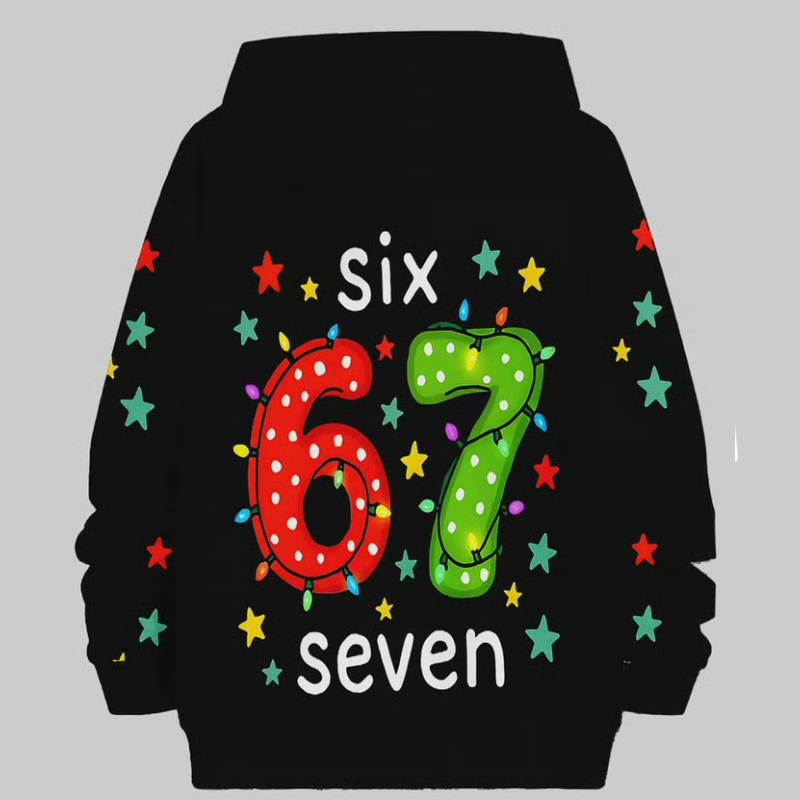 ✨🎅Last-Minute Christmas Offers 🎄⏰Kids' "67" Graphic Christmas Pullover Hoodies