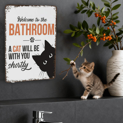 🎉 Vintage Black & White Cat & Dog Metal Sign – Humorous Bathroom Wall Decor, Tinplate Plaque, New Year 50% OFF 🛁🐾