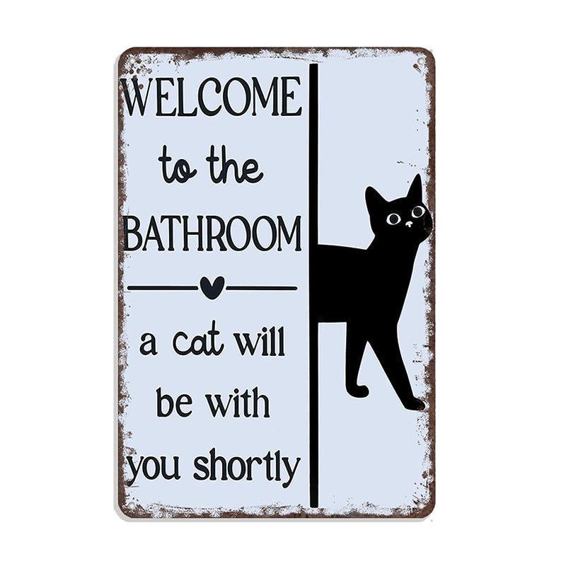 🎉 Vintage Black & White Cat & Dog Metal Sign – Humorous Bathroom Wall Decor, Tinplate Plaque, New Year 50% OFF 🛁🐾