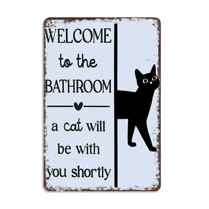 🎉 Vintage Black & White Cat & Dog Metal Sign – Humorous Bathroom Wall Decor, Tinplate Plaque, New Year 50% OFF 🛁🐾