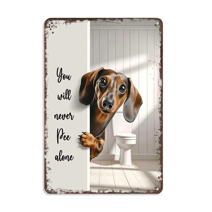 🎉 Vintage Black & White Cat & Dog Metal Sign – Humorous Bathroom Wall Decor, Tinplate Plaque, New Year 50% OFF 🛁🐾