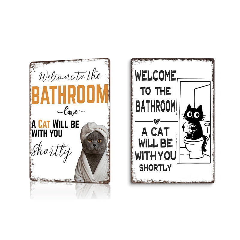 🎉 Vintage Black & White Cat & Dog Metal Sign – Humorous Bathroom Wall Decor, Tinplate Plaque, New Year 50% OFF 🛁🐾