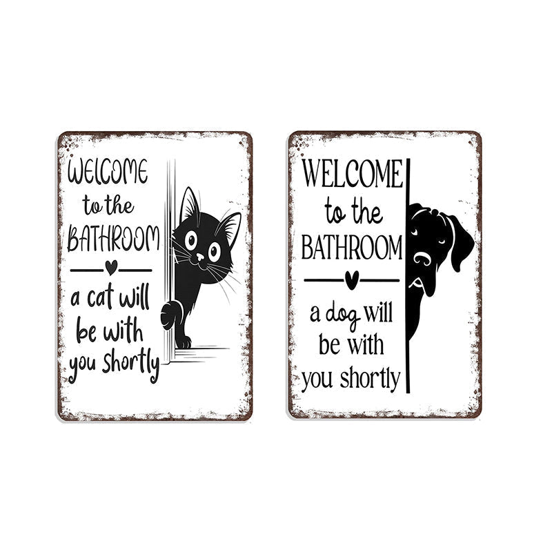 🎉 Vintage Black & White Cat & Dog Metal Sign – Humorous Bathroom Wall Decor, Tinplate Plaque, New Year 50% OFF 🛁🐾