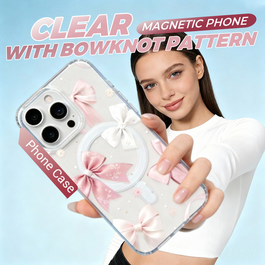 Clear Magnetic iPhone Case with Bow Detail – Fingerprint-Resistant & Protective 🎀📱