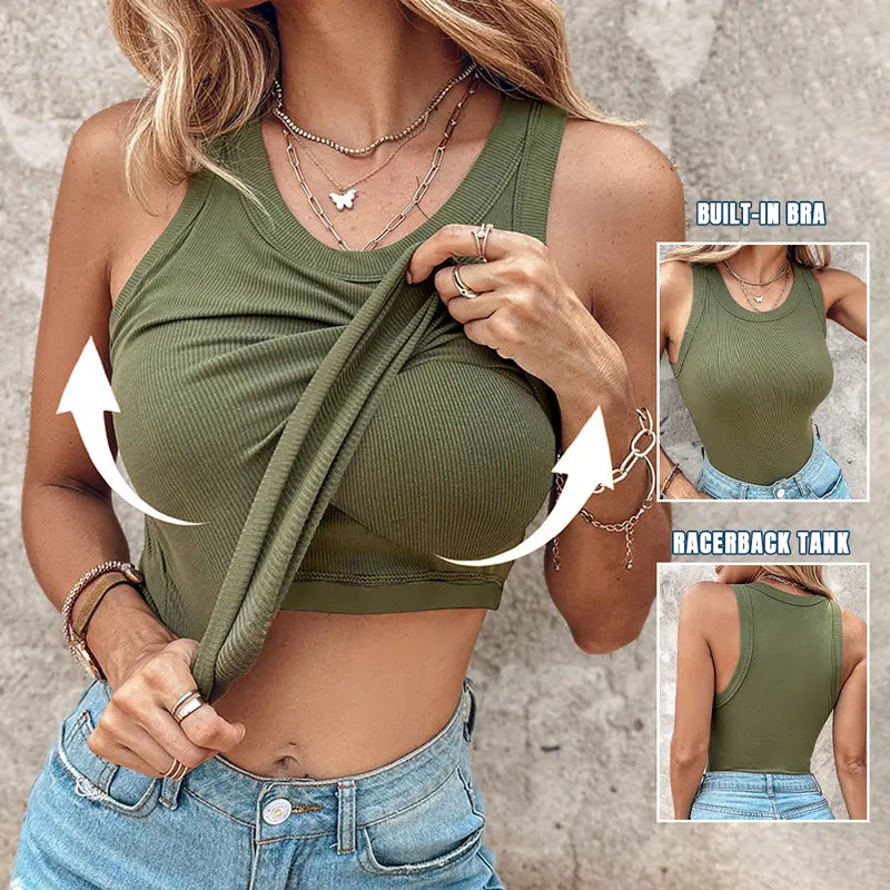 Ribbed Stretchy Tank Top with Shelf Bra