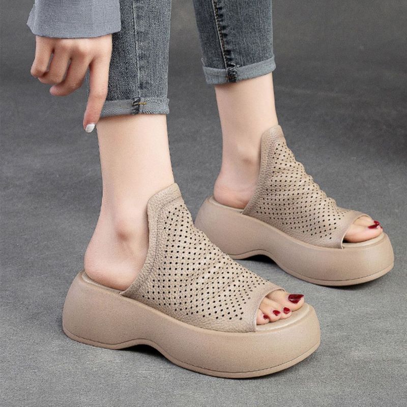 Women’s Breathable Hollow-Out Leather Slippers