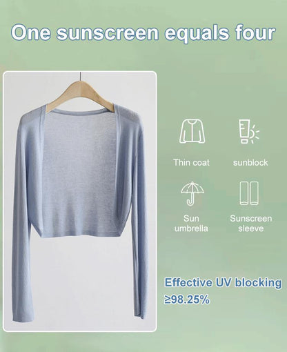 ✨Sun knit Cardigan Women's thin ice silk Coat shawl air-conditioned shirt with slip skirt