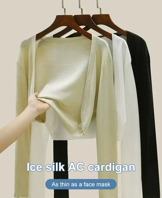 ✨Sun knit Cardigan Women's thin ice silk Coat shawl air-conditioned shirt with slip skirt