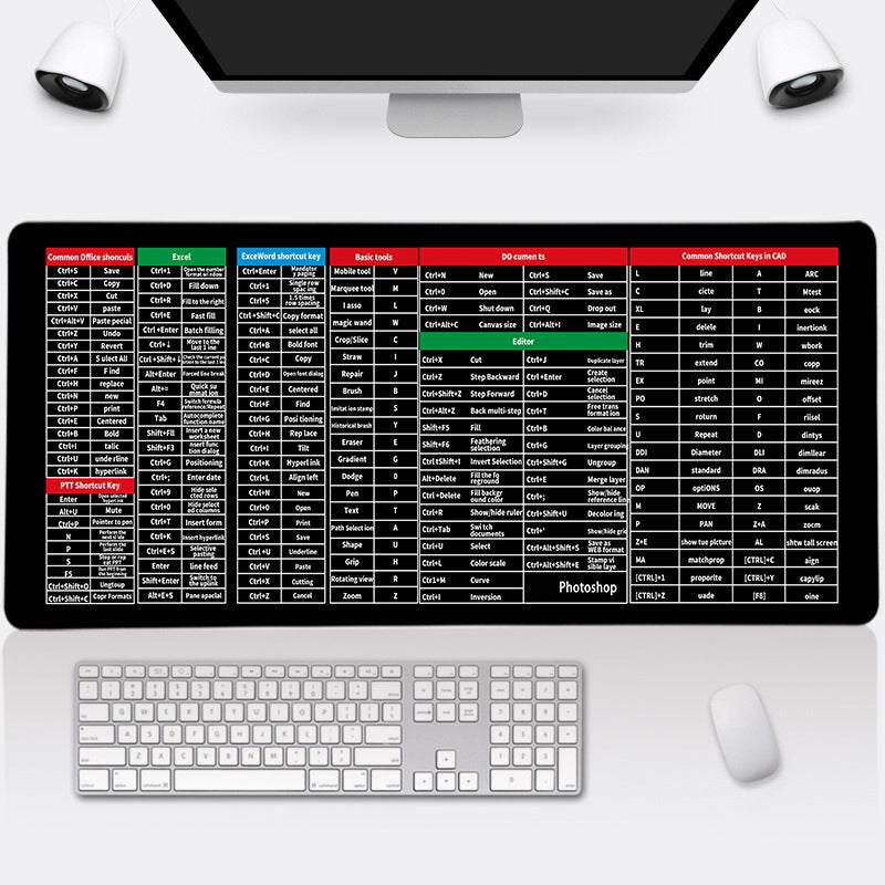 Quick Key Super Large Anti-slip Keyboard Pad - with Office Software Shortcuts Pattern