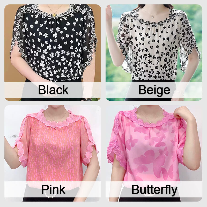 Woman Embroidered Petal Chiffon Shirt