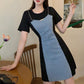 [Visually Slimming 5kg] Vintage Denim Spliced Fake 2-piece Dress