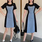 [Visually Slimming 5kg] Vintage Denim Spliced Fake 2-piece Dress
