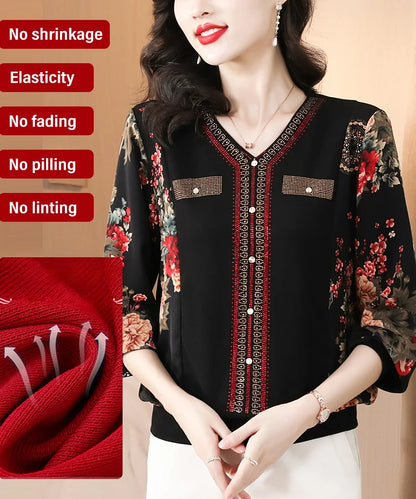 Stylish V-neck Rhinestone-embellished Top For Autumn