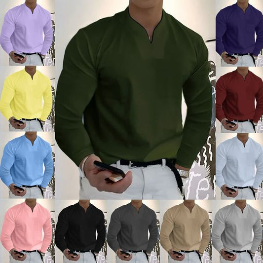 Men's Loose Casual Solid Cotton Long Sleeve Top