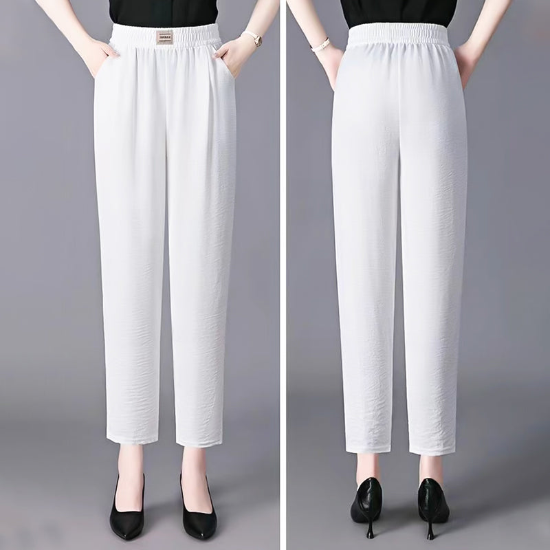 Women's Solid Elastic High Waist Tapered Pants