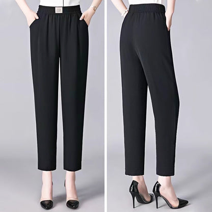 Women's Solid Elastic High Waist Tapered Pants