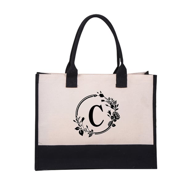 Perfect Gift-DIY Letter Canvas Bag Women Hit Color Simple Shoulder Shopping Tote Handbag